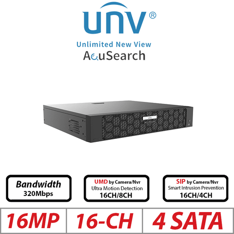 UNV 16CH 16MP PoE NVR – 4-SATA, Ultra 265/H.265/H.264