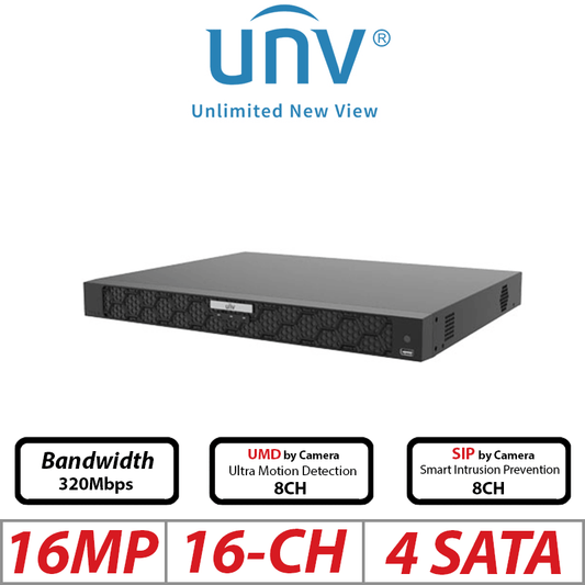 UNV 16CH 16MP PoE NVR – Ultra 265/H.265/H.264, 4-SATA