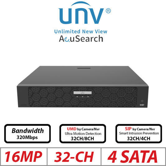 Uniview AI NVR – 16MP, 32CH, IQ Series, 4-SATA, Ultra 265/H.265