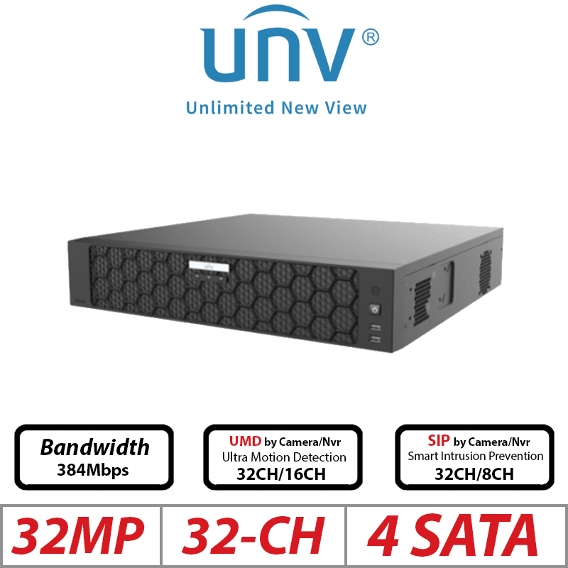 Uniview AI NVR – 32MP, 32CH, 4-SATA, Ultra 265/H.265/H.264