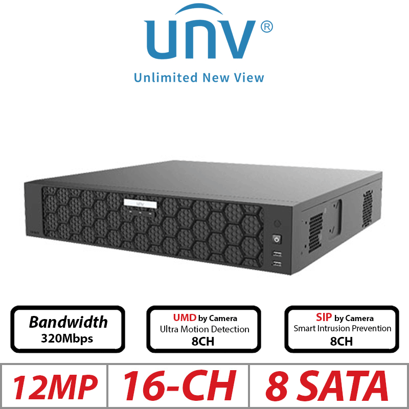 Uniview 16CH NVR – 12MP, 8-SATA, Ultra 265/H.265/H.264