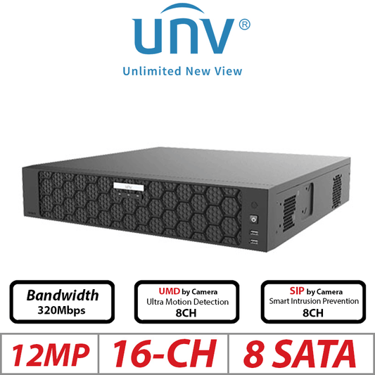 Uniview 16CH NVR – 12MP, 8-SATA, Ultra 265/H.265/H.264