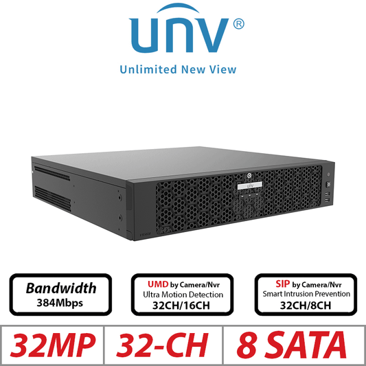 Uniview AI NVR – 32CH, 32MP, 8-SATA, Ultra 265/H.265/H.264