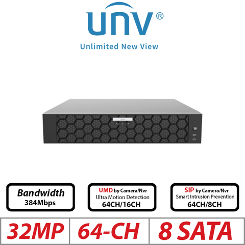 UNV 64CH 32MP NVR – Video Content Analysis, 8-SATA, Ultra 265