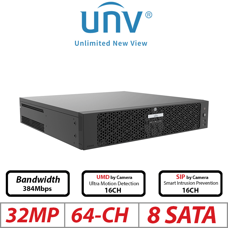 Uniview 12MP 64CH 8-SATA Non-PoE NVR – Ultra 265/H.265/H.264 (NVR508-64B)