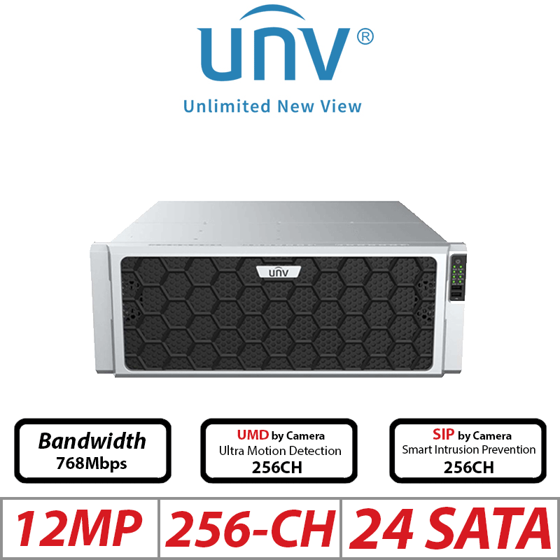 Uniview 12MP 256CH NVR – 24-SATA, RAID, Non-PoE, Ultra 265/H.265