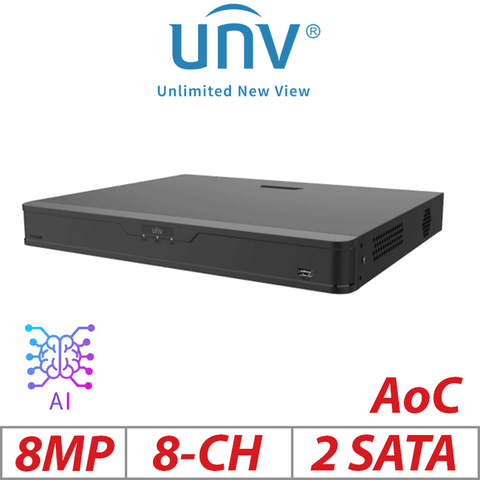 Uniview 8MP 8CH 2-SATA XVR AI Human Detection +16 IP