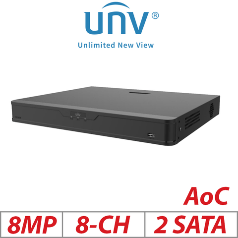 Uniview 8MP 8-CH XVR 2-SATA AI Human Detection 16 IP Ch