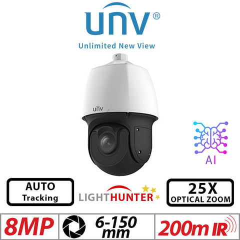 Uniview 8MP PTZ LightHunter 25X Zoom AI Auto-Tracking