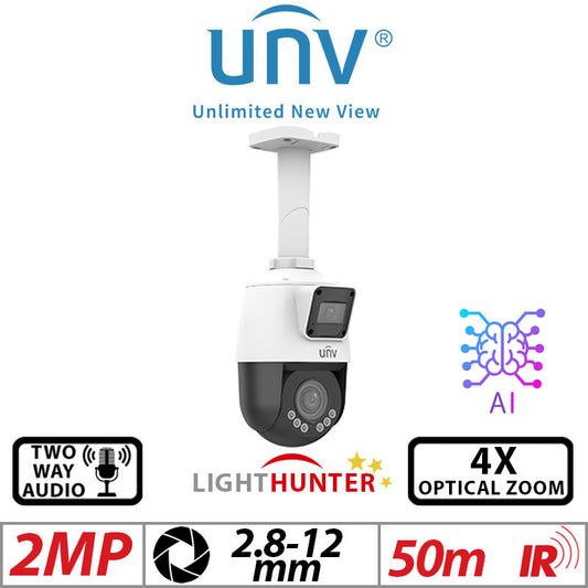 Uniview 2×2MP PTZ LightHunter Camera 4X Zoom AI 2-Way Audio