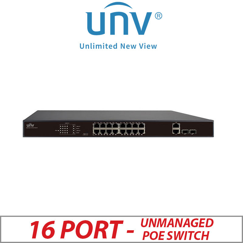 Uniview 16-Port Unmanaged PoE Plus Switch – 2 LAN + 2 SFP