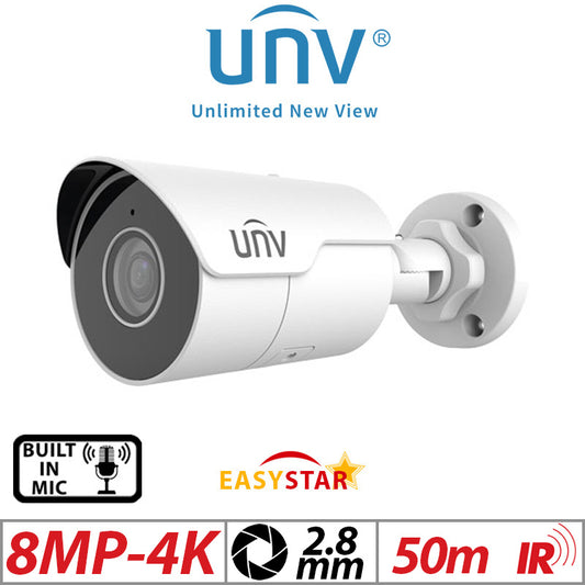 Uniview 8MP EasyStar Mini Bullet Camera 4K Mic 2.8mm