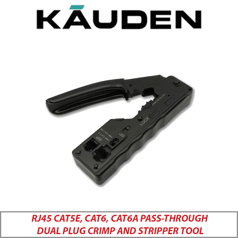 Kauden RJ45 CAT5E/6/6A Dual Plug Pass-Through Crimp & Stripper XT486