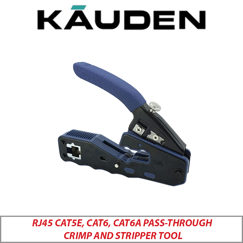 KAUDEN RJ45 CAT5E, CAT6, CAT6A PASS-THROUGH CRIMP AND STRIPPER TOOL - XT499